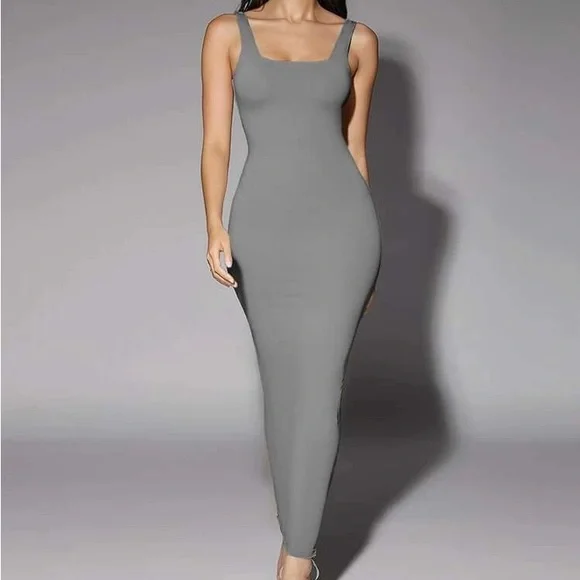 FITTED LONG GREY DRESS - Picture 2 of 6